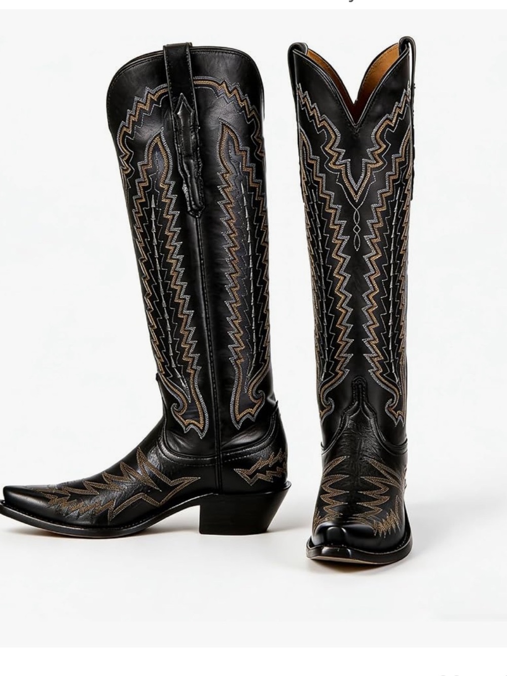 Women's Black Western Embroidered Leather Cowboy Boots